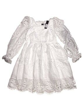 NWT Beulah White Lace Embroidered Long Sleeve Dress M MSRP $90